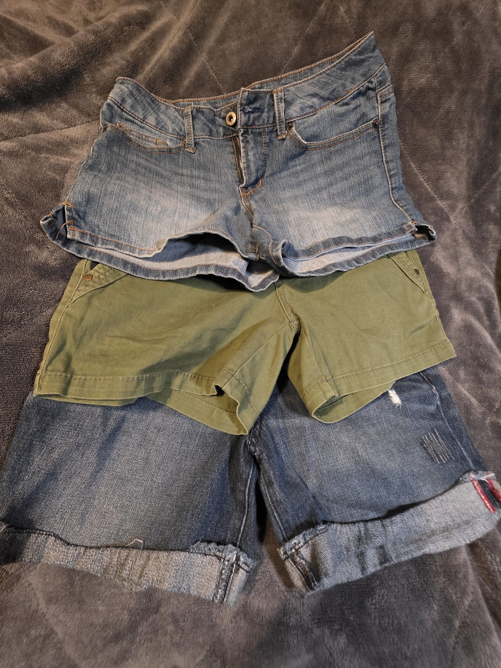 Three-Piece Shorts Bundle - Denim & Olive Green